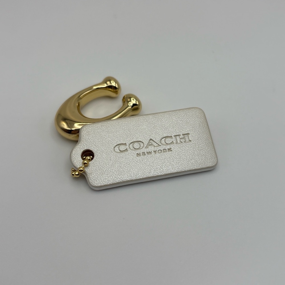 Off White Leather Coach Keychain